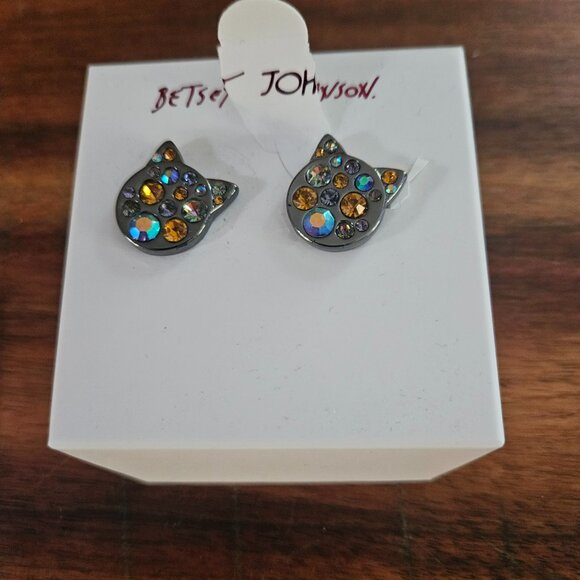 Betsey Johnson cat earrings stud crystal multicolor earrings - Picture 2 of 4